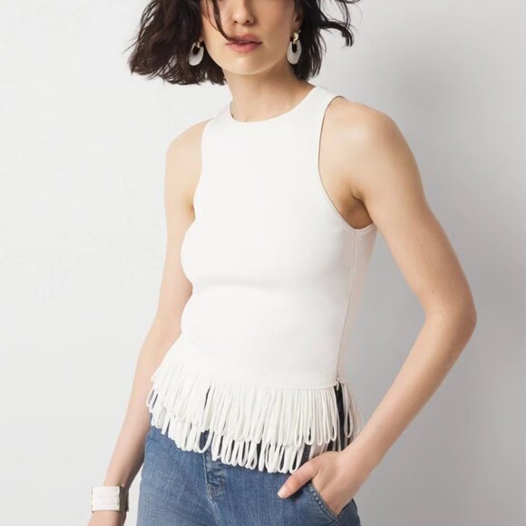 nwt $100 tags WHITE HOUSE BLACK MARKET fringe hem sweater tank - Picture 1 of 2